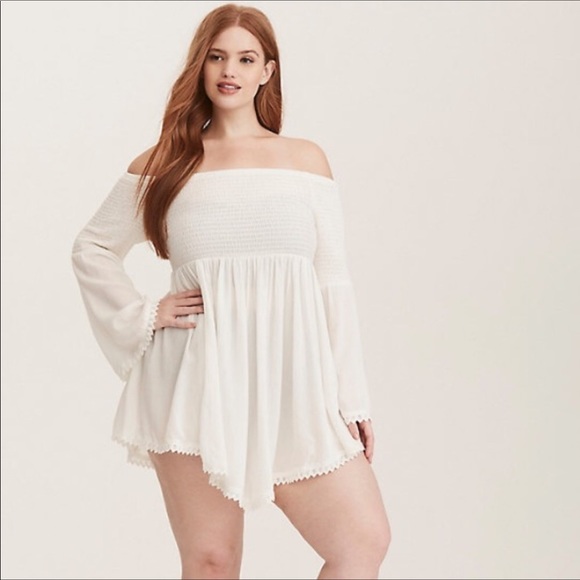 torrid Tops - Torrid Smocked Gauze Off Shoulder Swim Cover-Up